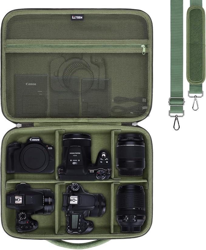 Large Camera Case Bag for Canon/Sony/Nikon Camera and Multiple Lens Green | Hard Travel Carrying Case Bag for Canon/Sony/Nikon DSLR SLR Mirrorless Camera and Multiple Lens with 5 Dividers by LTGEM