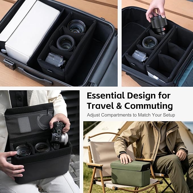 AMBITFUL D1 Cube Camera Insert, Medium/Large Padded Organizer with Dividers for Mirrorless DSLR, Black/Apricot (Green, M (5.2L)) - Image 5