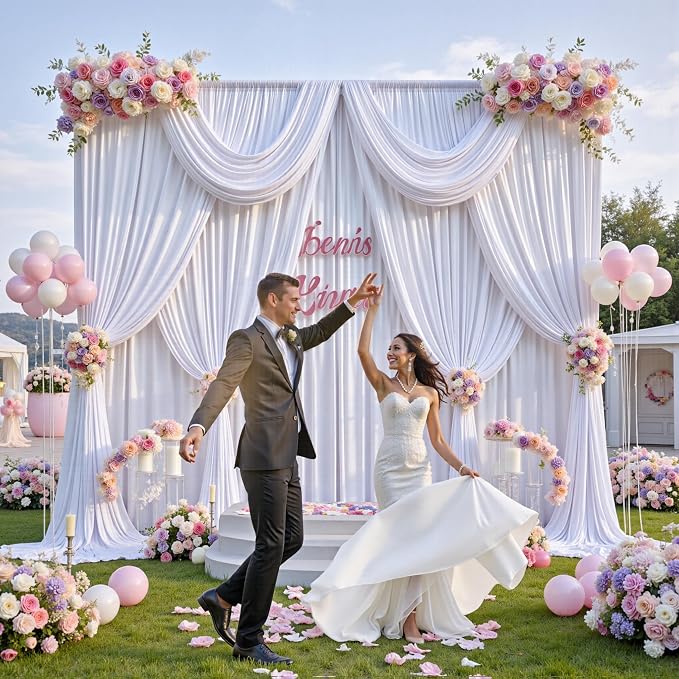 40 ft x 8 ft White Backdrop Curtain Drapes for Wedding Parties, 8 Panels 5 ft x 8 ft Wrinkle Free Polyester Photo Backdrop Drapes for Birthday Party Baby Shower Backdrop Stand - Image 7