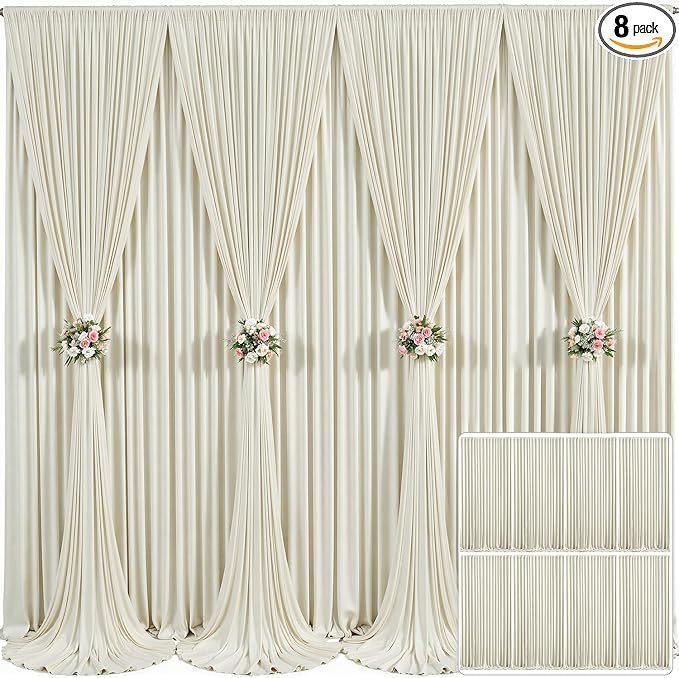 8 Panels Beige Backdrop Curtain for Wedding Parties Wrinkle Free Beige Photo Curtains Backdrop Drapes Fabric Decoration for Baby Shower Photography 40ft(W) x 10ft(H) by Tao-GePartyDecorations