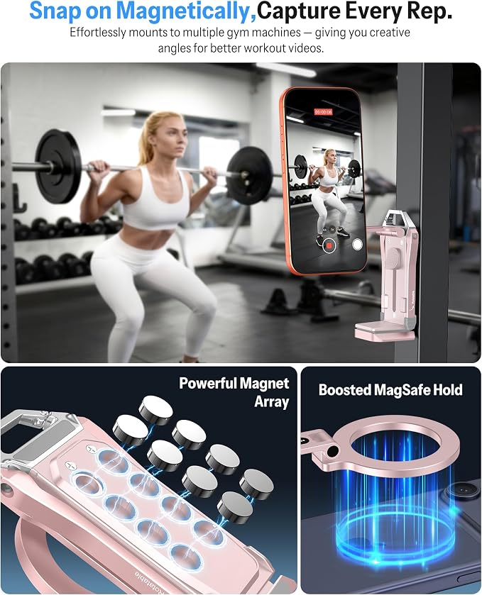 OMOTON TP02-Pro Magnetic Phone Holder for Vlogging, Content Creator Essentials with 1/4" Screw, Arca (7-Pink) | Arca-type Base with a 1/4" Screw Hole, Magnetic Ring with Rear Attachment Plate, for iPhone 12-17 Series, Gym Kitchen Travel - Image 2