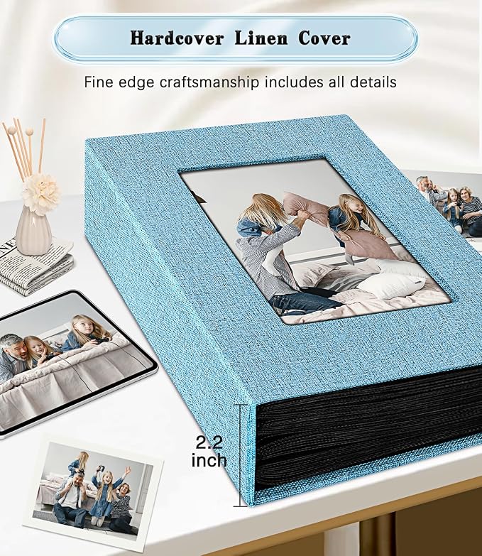Ejblfe Photo Album 4x6,Linen Cover Slide-in Photo Album Book Can Holds 300 4x6 Photos with 50 Black Sheets for Family,Wedding,Baby and Holiday Pictures (Blue) - Image 5