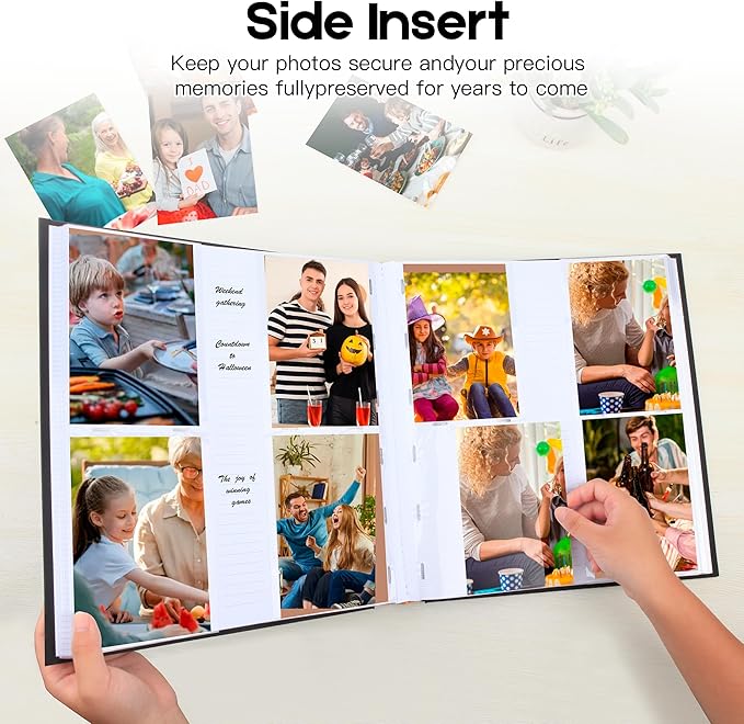 Photo Album 4x6 Vertical 600 Photos with Writing Space, Black | Linen Cover, Acid-Free Pages, Clear PP Pockets, Memo Writing Space, Front Display Window, Family, Wedding & Travel Memories - Image 5
