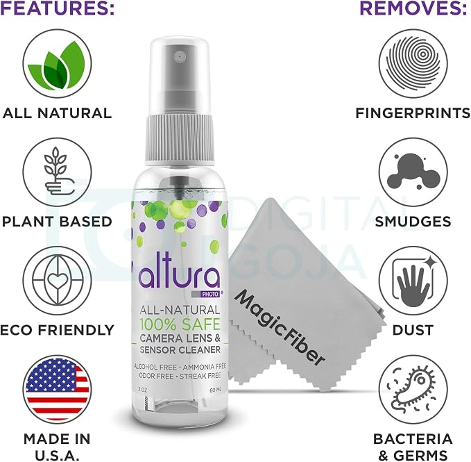 Altura Photo Camera Cleaning Kit, All-Natural Lens Cleaner, DSLR Mirrorless | Includes All-Natural Cleaner, Brush, Pen, Blower, Microfiber Cleaning Cloths & Tissue Wipes for Canon Nikon Sony DSLR Cameras - Image 4