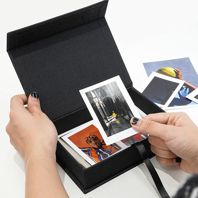 Vienrose Small Photo Storage Box, 4"x6", Linen Postcard Keeper, Black | 1Pc Sturdy Linen Cover Box for Photos, Postcards & Sticker Storage, Perfect for Home, Office, Craft Room, and Travel - Image 4