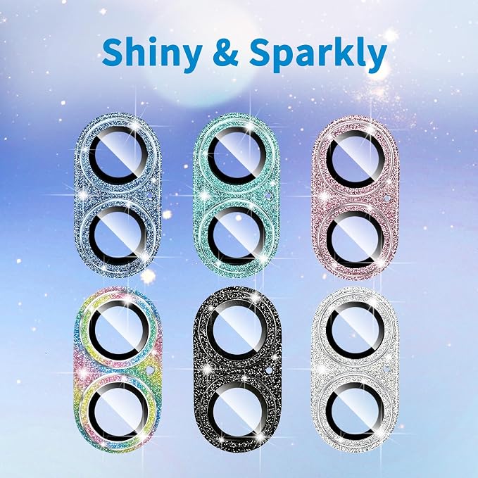 Compatible with iPhone 16 and 16 Plus Camera Lens Protector, Bling Sparkle Lens Cover 9H Tempered Glass Anti Scratch Shockproof Full Protective Camera Cover for Women Girls, Black - Image 6
