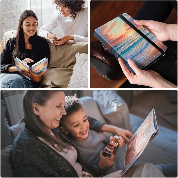 DEGDFSGR Small Photo Album 4x6 60 Pockets 120 Photos - Adventure Book Baby Photo Albums Photo Books for 4X6 Pictures Memory Book with Black Elastic Band for Photo Storage, The Setting Sun - Image 3