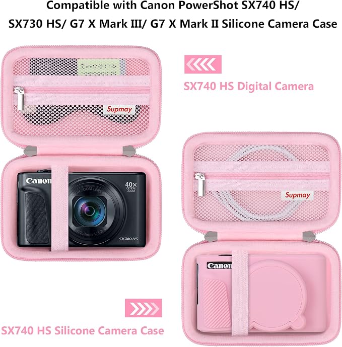 Carrying Case for Canon PowerShot SX740 HS, SX730 HS Camera, Pink | SX720 HS, SX620 HS, G7 X Mark III, G7 X Mark II Digital Camera, Storage Holder Travel Bag with Mesh Pocket for Battery Pack - Image 3