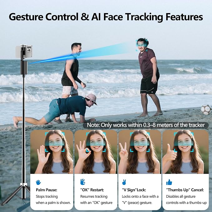 Auto Face Tracking Selfie Stick Tripod for iPhone, Minimalist 360° Rotating AI Tracking Tripod with Wireless Control, 60" Extended Phone Holder for Content Creation Vlogging, Live Streaming - Image 3