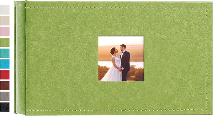 potricher Small Photo Album 4x6 100 Photos, Leather Cover, Green | Leather 4x6 Picture Album with 100 Horizontal Pockets, Photo Book for Family, Wedding, Anniversary, and Baby by potricher