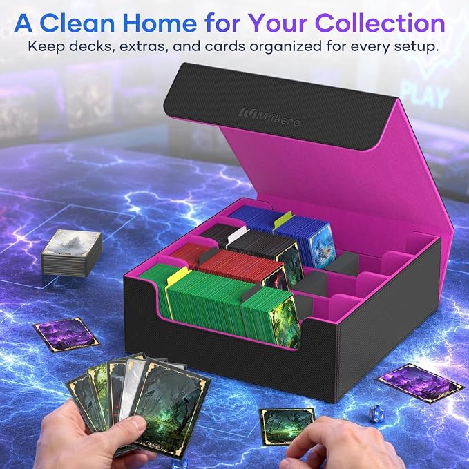 Mlikero Trading Card Storage Box, Bulk Card Storage for 2400+ Sleeved Cards, PU Leather Magnetic Closure Card Organizer with 10 Dividers & 4 Foam Stoppers, Fit for MTG, TCG and Sports Cards (Purple) - Image 2