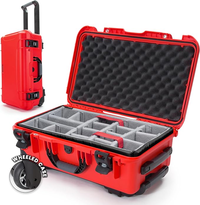 NANUK 935 Hard Case for Camera & Lenses with Padded Divider – Waterproof Equipment Case with Wheels, 22” x 14” x 9” – Dustproof, Impact Resistant, Carry-On Approved for Most Airlines – Red by NANUK