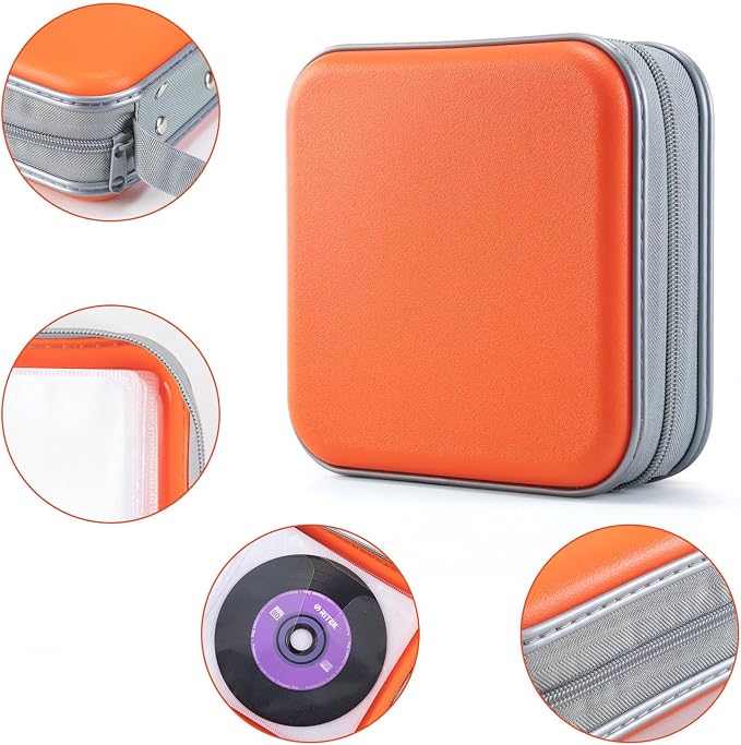LIOVODE DVD Case, 48 Capacity Hard Plastic CD Case Holder for Car | DVD Storage, Hand Strap, Zipper Closure, Scratch-Resistant Sleeves, CD Storage for Music Blu-Ray Game Disc for Travel Office - Image 3