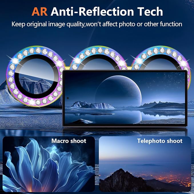 for Samsung Galaxy Z Fold 8 Ultra Camera Lens Protector, Individual Metal Ring Tempered Glass Lens Cover, [Strong Adsorption] Scratch Resistant Ultra-Thin HD Clear Lens Cover, 1 Set-Colorful Diamond - Image 3