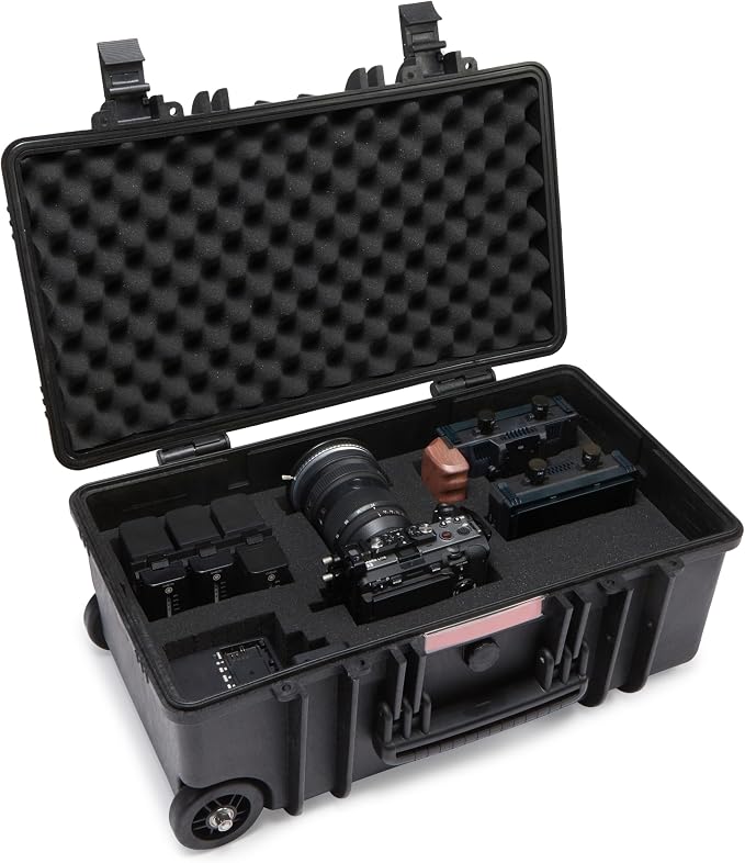Amazon Basics Hard Protective Camera Case with Wheels, Large, Black, 22"L x 14"W x 9.8"H - Image 9