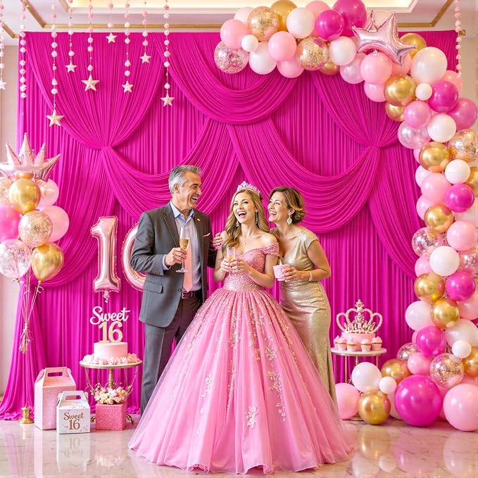 10x10 Fuchsia Backdrop Curtain for Parties Birthday Party Wrinkle Free Hot Pink Photo Curtains Backdrop Drapes Fabric Decoration for Wedding 5ft x 10ft,2 Panels - Image 3