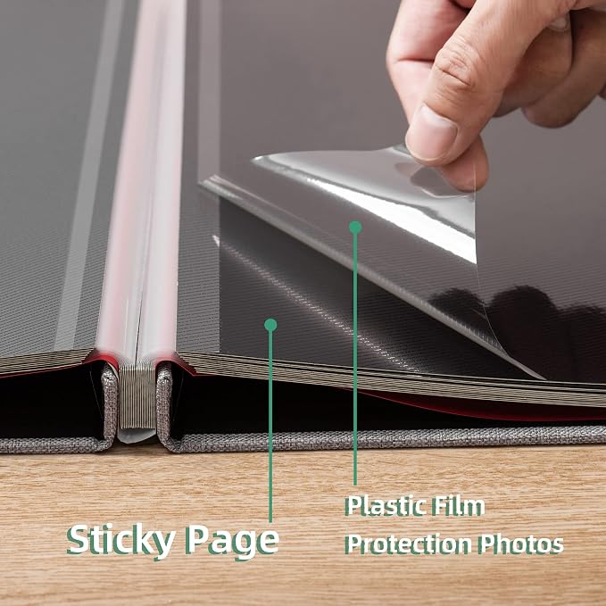 Large Photo Album Self Adhesive 4x6 8x10 10x12 13"x12.6" Scrapbook 12.6"x11" Inch 60 Black Sticky Pages Linen Cover Magnetic Photo Album with A Metallic Pen and DIY Stickers(Grey) - Image 5