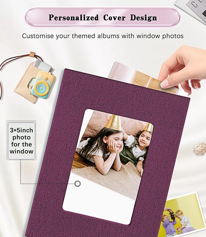 Ejblfe Photo Album 4x6,Linen Cover Slide-in Photo Album Book Can Holds 100 4x6 Photos with 50 Black Sheets for Family,Wedding,Baby and Holiday Pictures (Dark purple) - Image 2