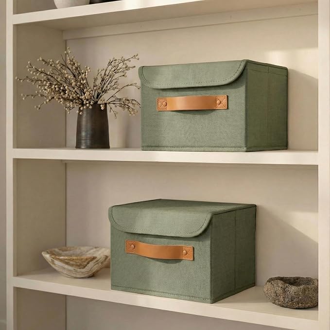 Decorative Linen Storage Boxes with Lids - Spacious Set of 2 Organizer Bins | The Perfect Small Container for Home Decor - Safely Store Photos, Documents and Memory Box Keepsakes in Style - Image 3