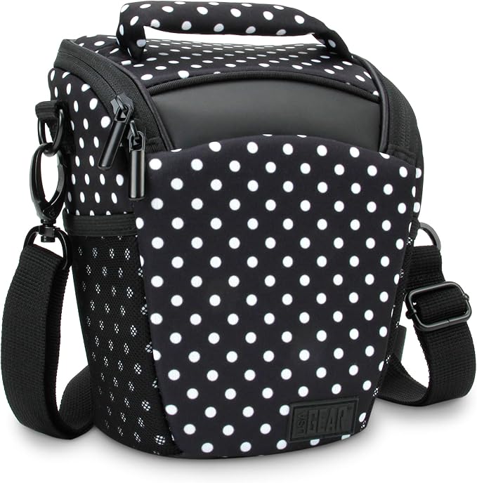 USA Gear DSLR Camera Case for Men and Women with Top Loading Accessibility, Adjustable Shoulder, Small Camera Sling Bag, Padded Handle - Camera Holster Bag for Nikon, Canon, Panasonic (Polka Dot) by USAGEAR