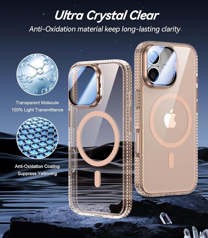 VOFATA [Upgraded Full Camera Protection] for iPhone 17 Case with Camera Cover Stand [Fit for MagSafe][10FT Mil-Grade Protection] Transparent Magnetic iPhone 17 Phone Case, Clear Gold - Image 2