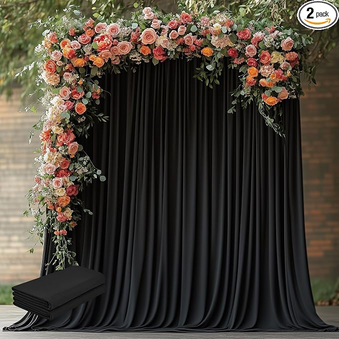 Black Backdrop Curtain for Parties Backdrop Drapes, 2Pack 10x8FT | Wrinkle Free Polyester Curtain Backdrop Draping Fabric for Backdrop Photoshoot Birthday Party Background,4 Panel 5x8FT by Wokceer
