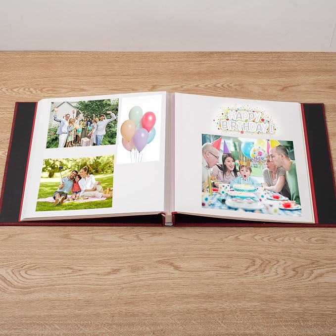 Large Photo Album Self Adhesive for 4x6 5x7 8x10 Pictures Magnetic Scrapbook Album 20 Sheets / 40 Pages Linen Cover DIY Photo Album with A Metallic Pen and and Plastic Board(Red) - Image 3