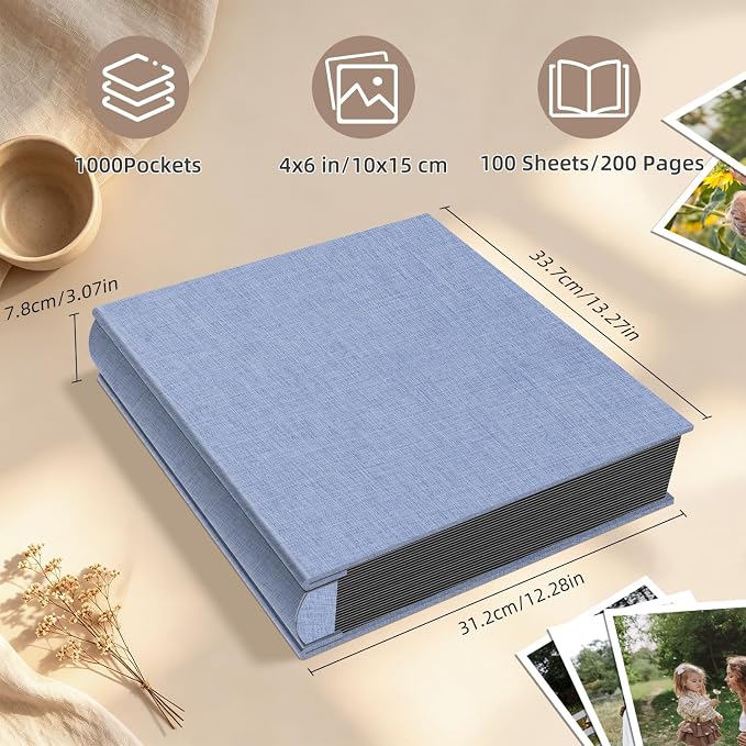 Popotop Photo Album 4x6 1000 Pockets for Wedding Gifts,Linen Hardcover Picture Albums for Family Anniversary Baby Vacation Pictures - Image 3