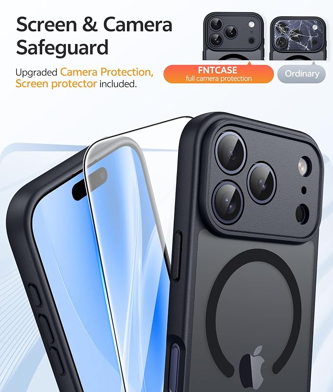 FNTCASE for iPhone 17 Pro Max Case, Fit for Magsafe, Screen Protector | Full Camera Protection, Translucent Matte, 14FT Military Grade Drop Proof, Shockproof Protective Phone Cover, Black - Image 4