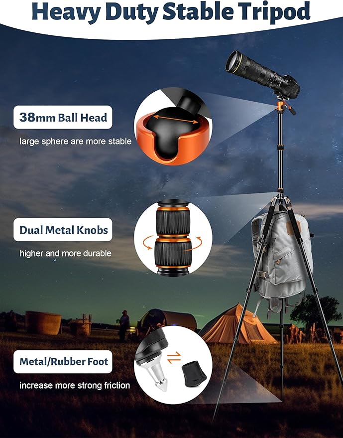 83" Camera Tripod, Aluminum Tripod Monopod for DSLR Phone | Heavy Duty Travel Tripod for Spotting Scope Binoculars Telescope Camcorder, 360° Ball Head, Max Load 35Lb - Image 4