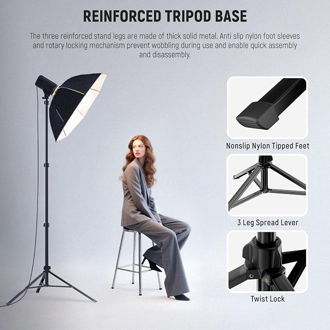 NEEWER Photography Light Stand 1.8-6.6ft/56-200cm with Ball Head 1/4" Screw, Max Load 8.8lb/4kg Aluminum Portable Studio Lighting Tripod, Phone Video Stand for Strobe Light Softbox DSLR Camera, ST200B - Image 4