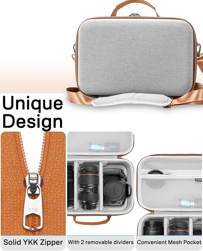 RAIACE Hard Carrying Case Compatible with Canon EOS Rebel T7/ T100/ T6/ R100/ R50/ R5/ R7/ R8, for Sony, for Nikon Camera. Large Capacity Camera Bag for Lens, Cables, Cards and Accessories. - Gray - Image 4