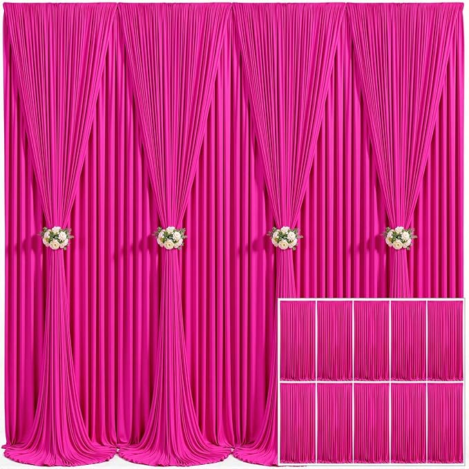 10 Panels Fuchsia Backdrop Curtain for Parties Birthday Party Wrinkle Free Hot Pink Photo Curtains Backdrop Drapes Fabric Decoration for Wedding 50ft(W) x 10ft(H) by Tao-GePartyDecorations