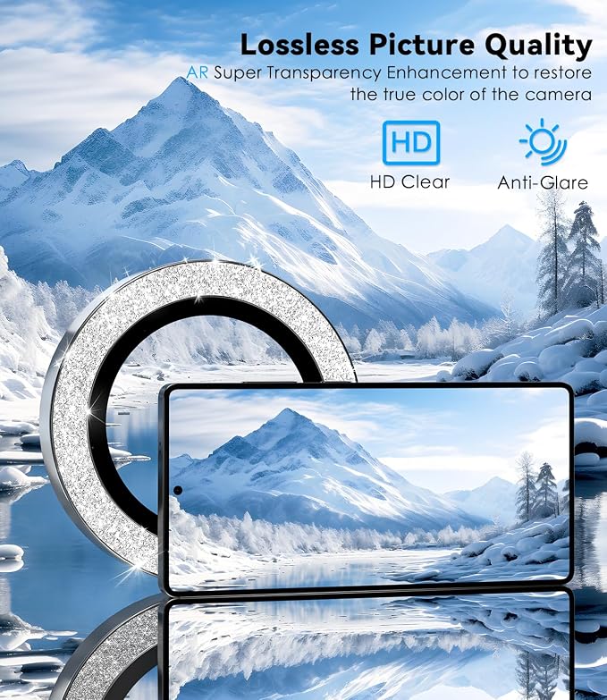 CloudValley for Samsung Galaxy S25 Ultra Camera Lens Protector Bling | 9H Tempered Glass + Aluminum Alloy Lens Protective [Glitter Decoration] Ultra-HD Camera Cover,Glitter Titanium Whitesilver - Image 5