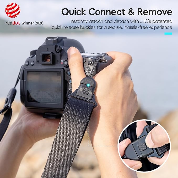 JJC DSLR Camera Neck Strap with Patented Quick Release Buckles, Universal Adjustable Camera Shoulder Sling Strap for Canon Nikon Sony Fujifilm Olympus Pentax DSLR SLR Cameras (Black) - Image 3