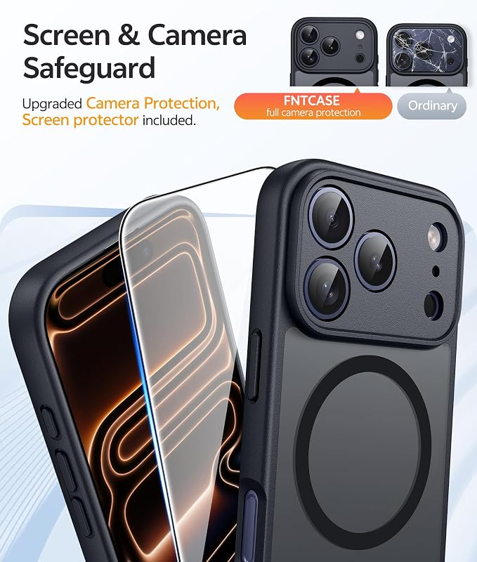 FNTCASE for iPhone 17 Pro Max Case, Fit for Magsafe, Screen Protector | Full Camera Protection, Translucent Matte, 14FT Military Grade Drop Proof, Shockproof Protective Phone Cover, Black Circle - Image 4