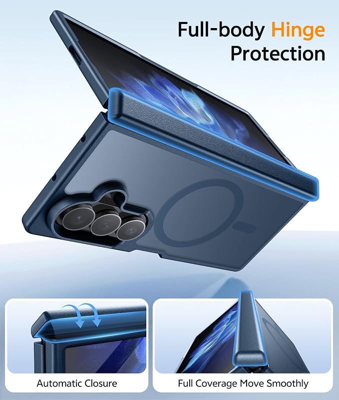 FNTCASE for Samsung Galaxy Z Fold 7 Case, Hinge Protection, Fit for Magsafe | with Screen Protector, Translucent Matte Magnetic Back, 18FT Military Grade Drop Proof, Protective Phone Cover, Blue - Image 3