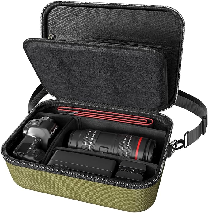 ProCase Hard Shell Camera Case for Canon Rebel T7 -Green | Soft Padded Bag with 1 Shoulder Strap and 3 Adjustable Dividers for Digital Camera EOS R100/R50/DSLR/SLR/Nikon/Sony by ProCase