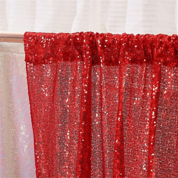 Poise3EHome Red Sequin Backdrop,8FT x 10FT Sequin Photography Backdrop Curtain for Valentines Day Party Decoration - Image 4