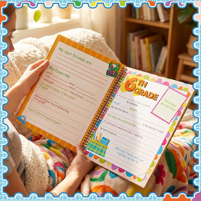 Motipuns School Memory Book Photo Album for Kids, Blue Style | School Years Keepsake Book Album Scrapbook from Preschool Through 12th Grade with 14 Pocket for Storage Portfolio Pictures - Image 6