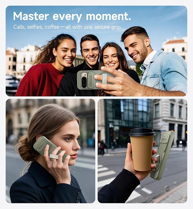SURITCH for Google Pixel 10 Pro XL Case with 360° Rotatable Hand Strap Phone Grip Holder & Invisible Kickstand & Slide Camera Cover, Protective Cover for Pixel 10 Pro XL -Green - Image 4