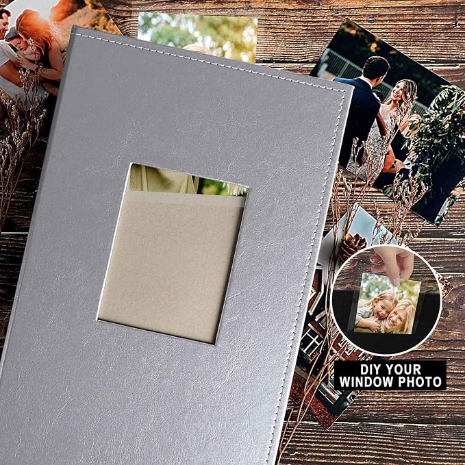Ywlake Photo Album 4x6 300 Pockets, Leather Photo Albums Holds 300 Horizontal Only Pictures Silver - Image 3