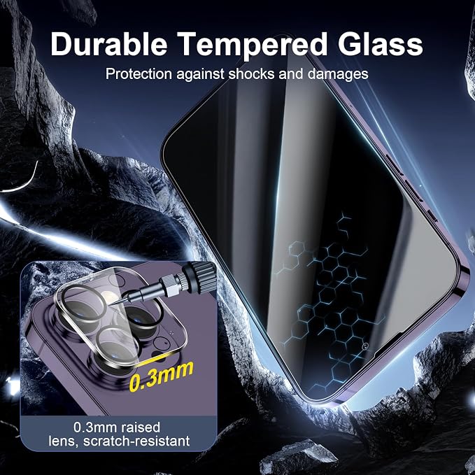 NEW'C 3x Privacy for iPhone 14 Pro Screen Protector (6.1 inches)+ 3x Camera Lens Protector, Sensor Protection,Case Friendly Tempered Glass Film + Dust Plug - Enhanced Privacy Angle of 28 Degrees - Image 6