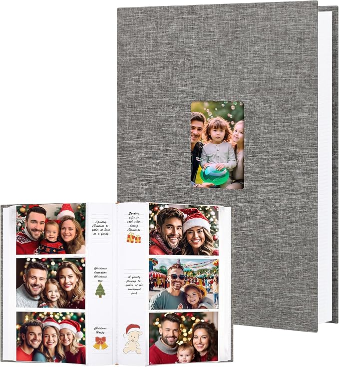 450 Pocket 4x6 Photo Album with Writing Space, Linen Cover, Grey | Large Capacity, 4x6 Album Book, with Memo for Family, Wedding Baby, Travel Memories Graduation Pictures by Xfveiwoo