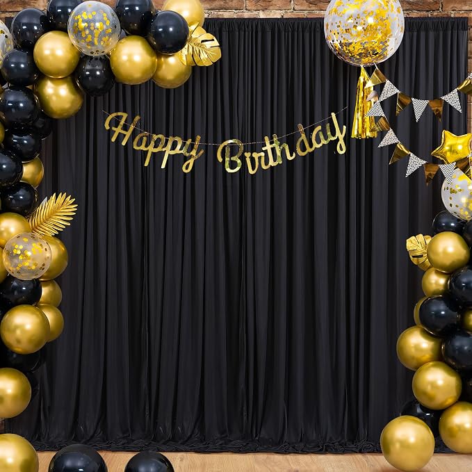 Black Backdrop Curtain 10 Panels-Wrinkle-Free Black Curtains Polyester Photography Drapes for Wedding Birthday Party Photo Background Backdrop Stand- 10FTX40FT - Image 6