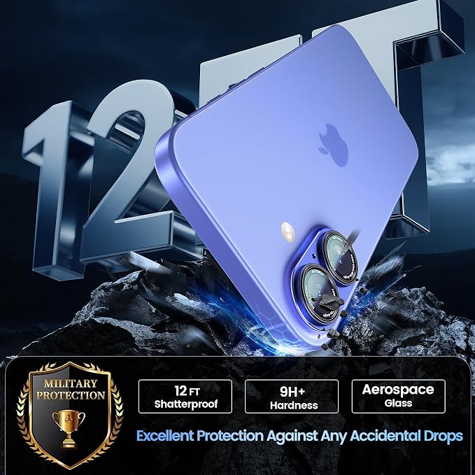 CACOE Metal Camera Lens Protector for iPhone 16/16 Plus/17 Cover | Tempered Glass Cover, Anti-Scratch, Drop-Proof, Strong Adhesion, Camera Screen Cover Accessories, Cyan - Image 5