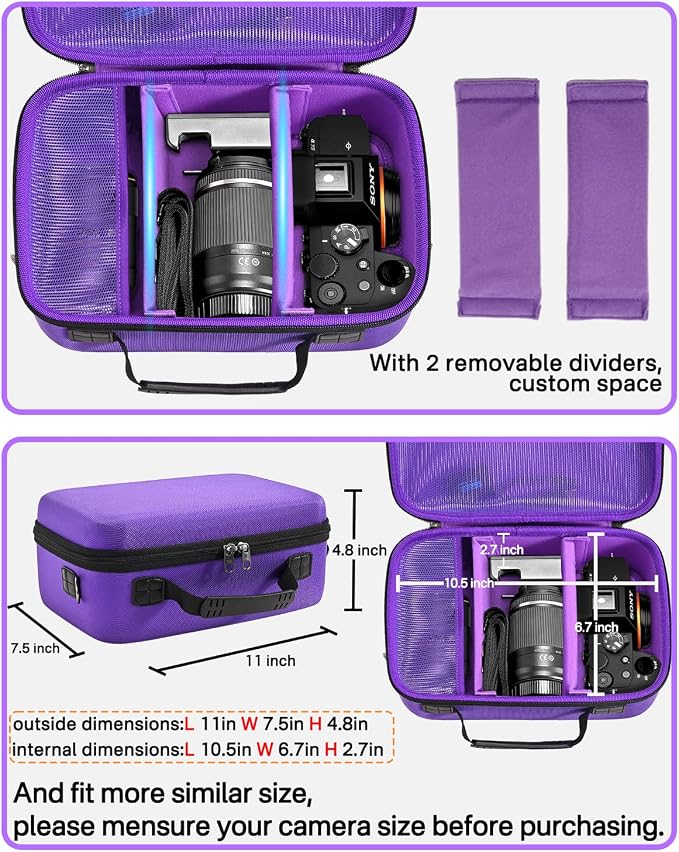 RAIACE Hard Case Compatible with Sony Alpha 7 II III IV/7R V Camera, for Nikon, for Canon, for Pentax and More.Large Capacity With Mesh Pocket for Lens, Charger, Cables, Cards and Accessories.-Purple - Image 4