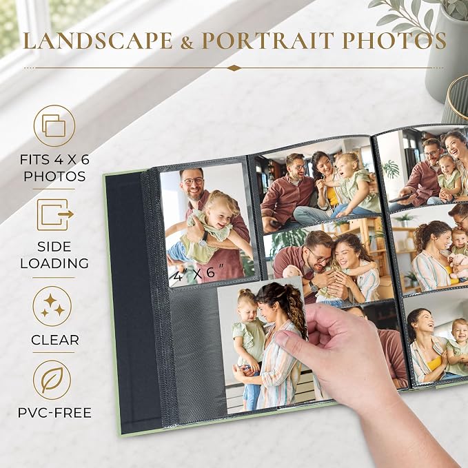 Vienrose Photo Album 4x6 1000 Photos Cover Window Green | Gold Foil Spine, Fabric Cover, Wedding Album, Family Baby Travel, Memory Book - Image 4