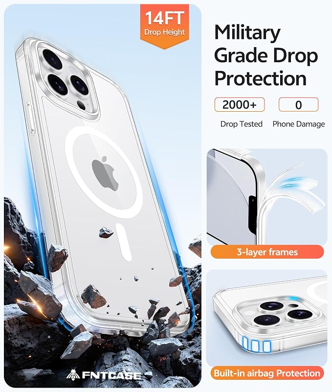 FNTCASE for iPhone 13 Pro Max Case Clear, Fit for Magsafe, Anti Yellowing | Magnetic Phone Cases, 14FT Military Grade Drop Protection, Slim Shockproof Protective Cover, Transparent - Image 5