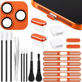 Tellegloww 22 Pcs Phone Cleaning and Protection Kit compatible with 17 Pro/17 Pro Max, Speaker Dust Mesh, Type C Port Cover, Camera Lens Protector, Camera Button Cover, Brushes and Tools Set(Orange) by Tellegloww